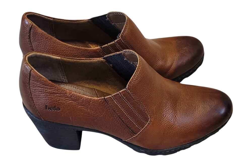 Bolo Brown Leather Slip On Clogs Womens 9.5 Block Heel Mules Shoes J00706
